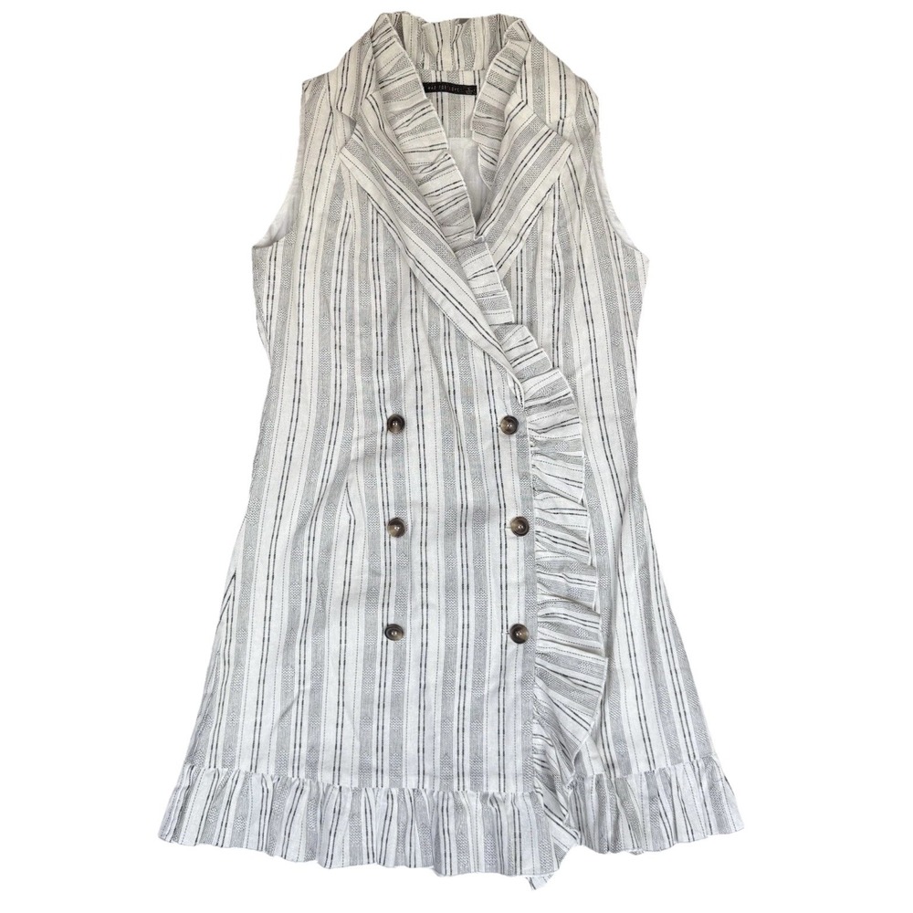 Mad‎ For Love Linen Cotton Dress Womens Large White Black Party Cocktail Flirty